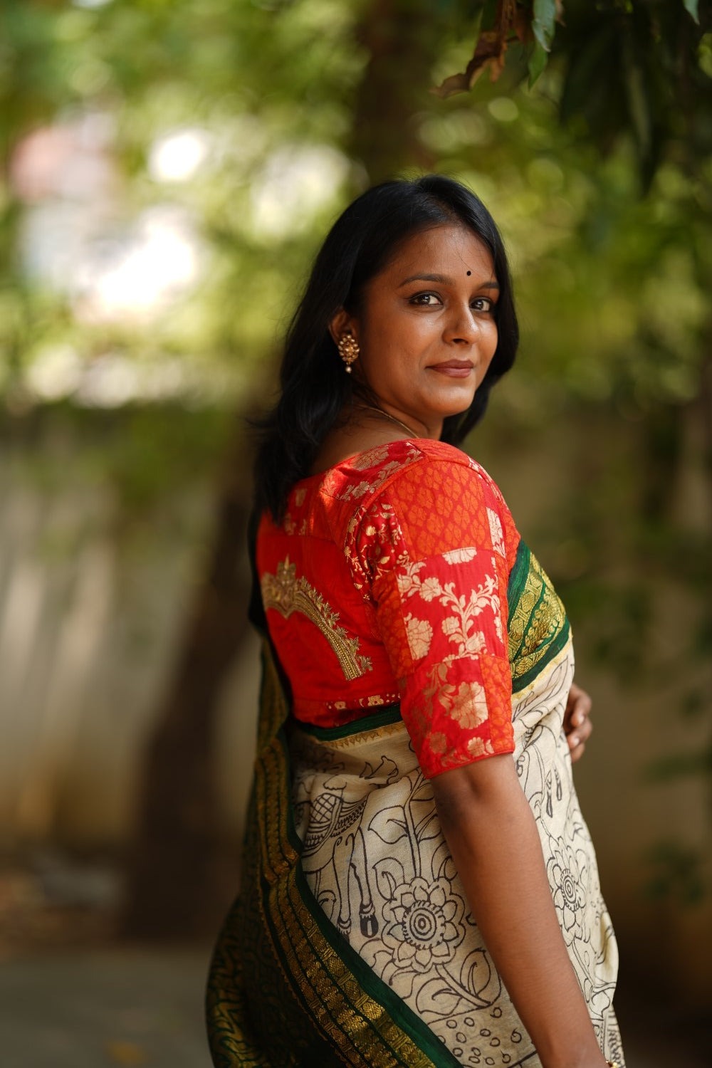 Pen Kalamkari Hand Drawn Silk Cotton Saree PC10151