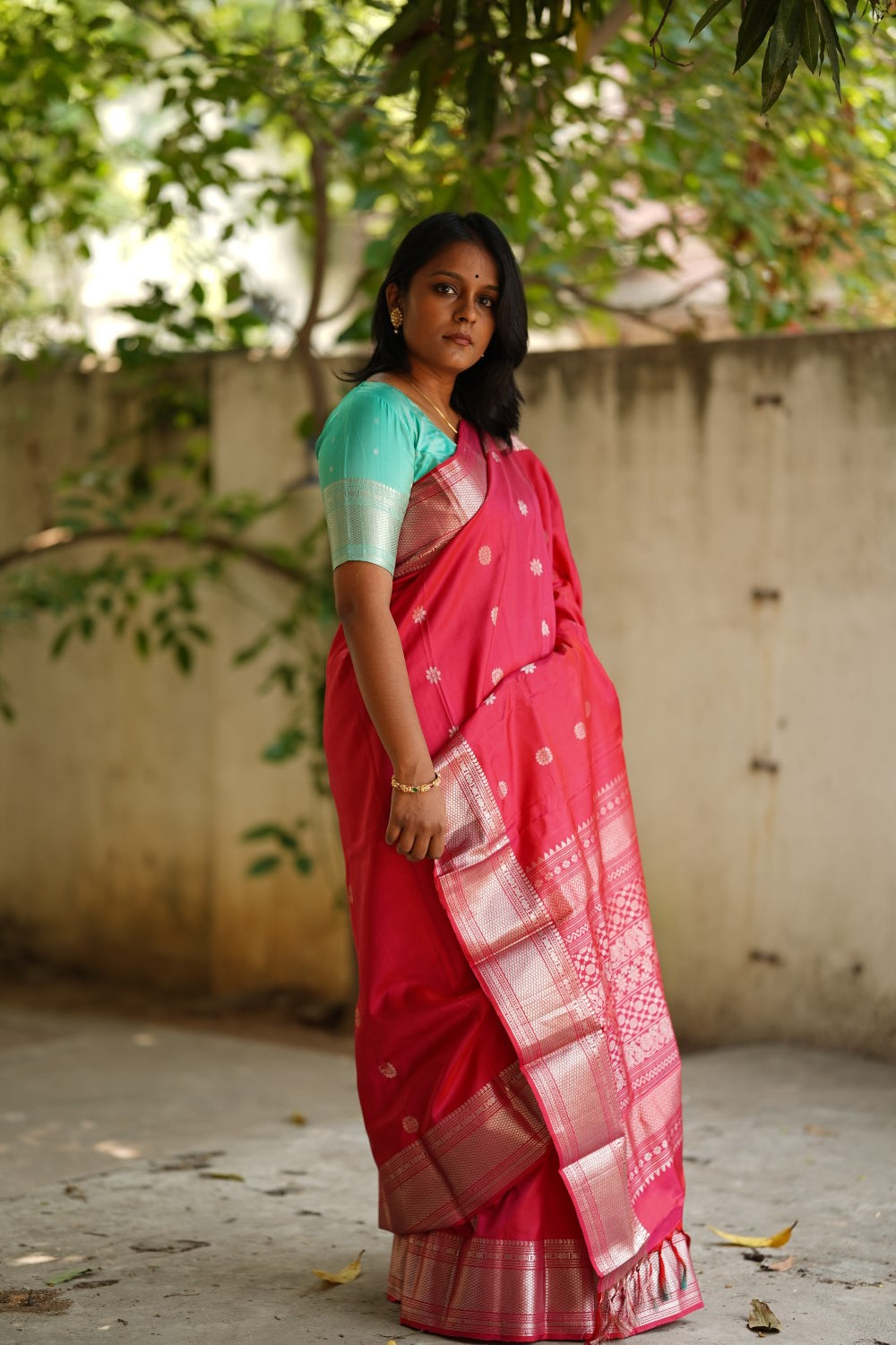 Pink Pure Kanchi Silk Saree & Blouse Set PC6277