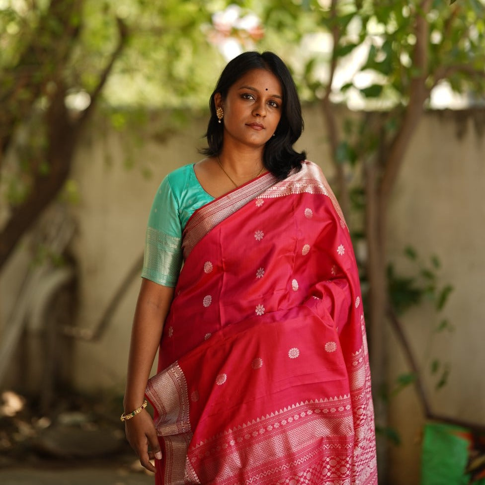 Pink Pure Kanchi Silk Saree & Blouse Set PC6277