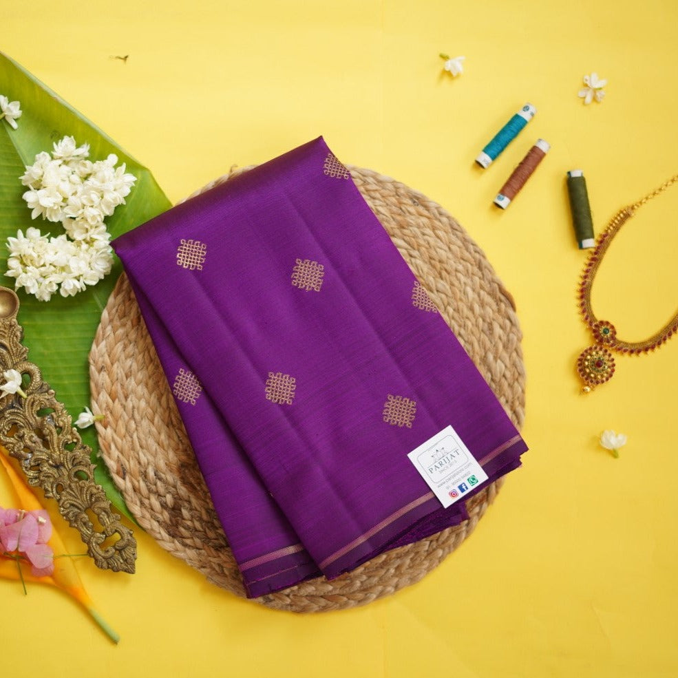 Purple Kolam Gold butta Pure Kanchi Silk Saree PC10137