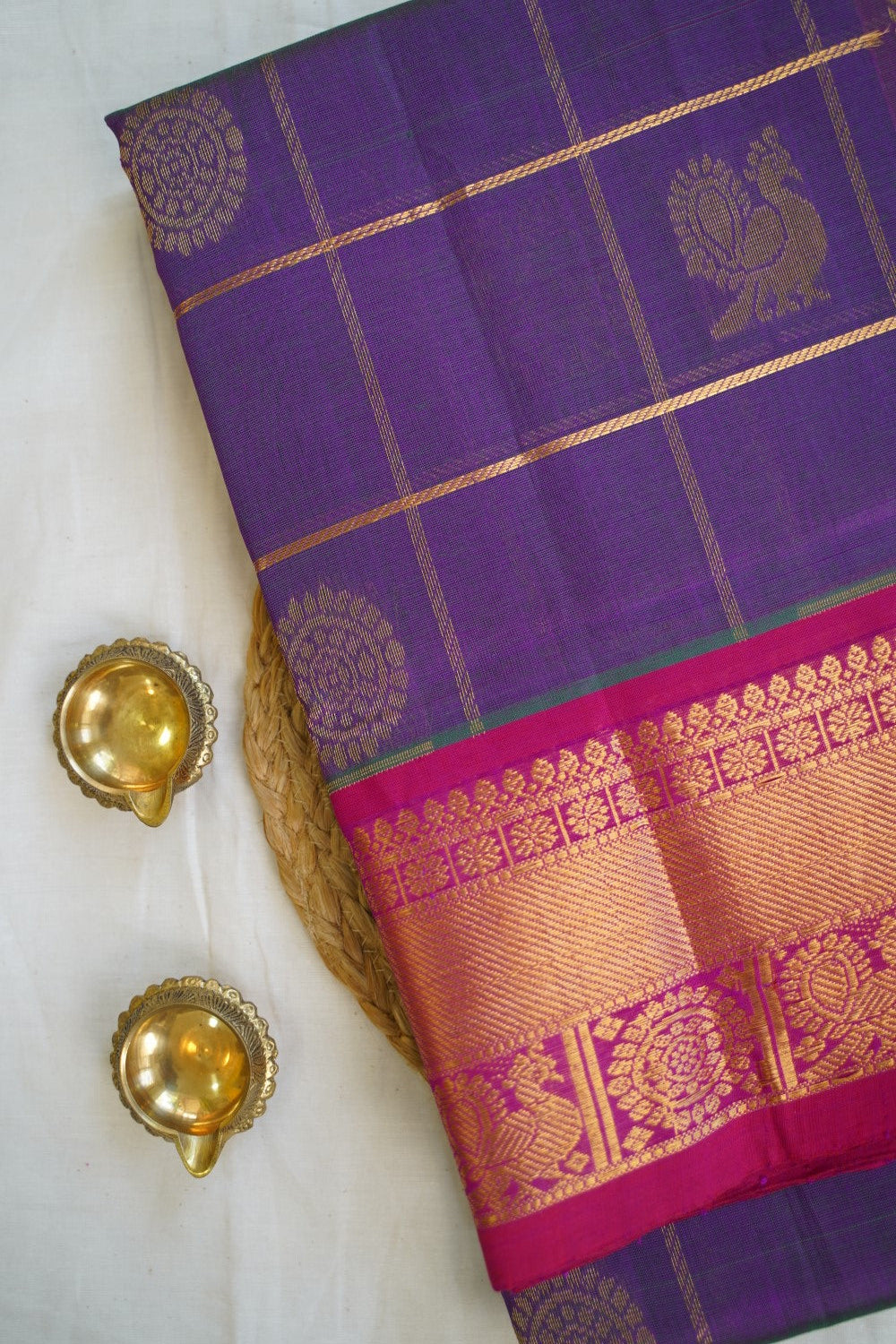 Purple Vairaoosi Pure 4gm Gold Kanchi Silk Saree PC10142