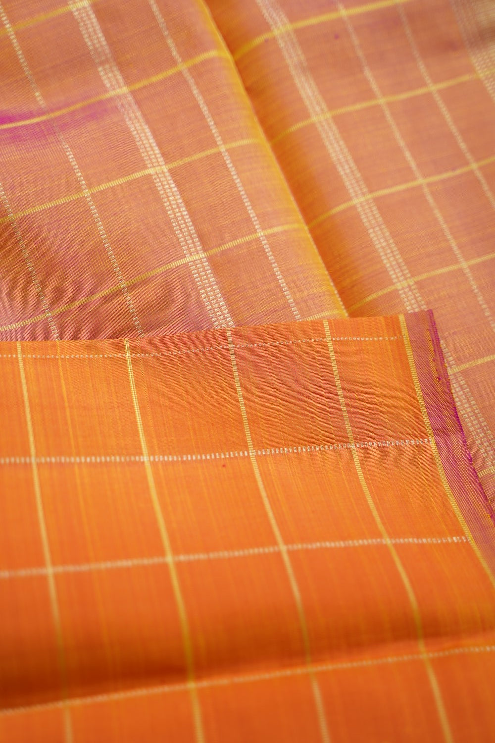 Orange Yellow Pure Kanchi Checks Silk Saree PC10900