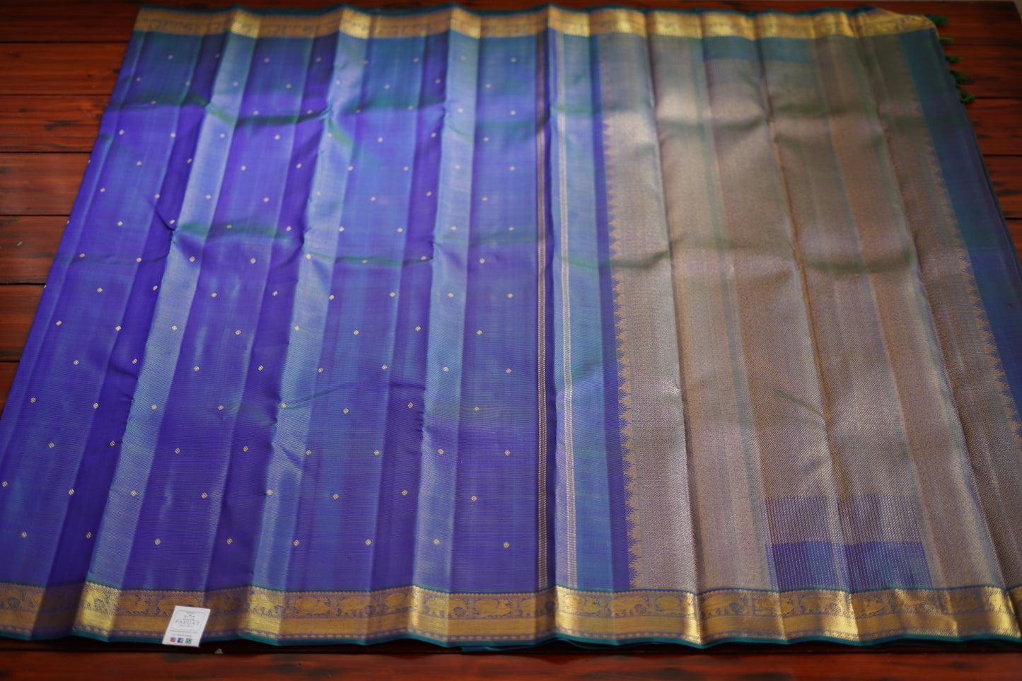 Peacock Blue Vairaoosi Pure 4gm Gold Kanchi Silk Saree PC10145