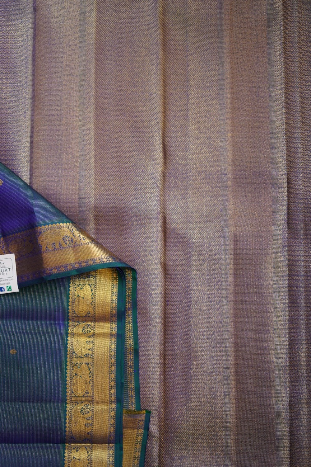 Peacock Blue Vairaoosi Pure 4gm Gold Kanchi Silk Saree PC10145