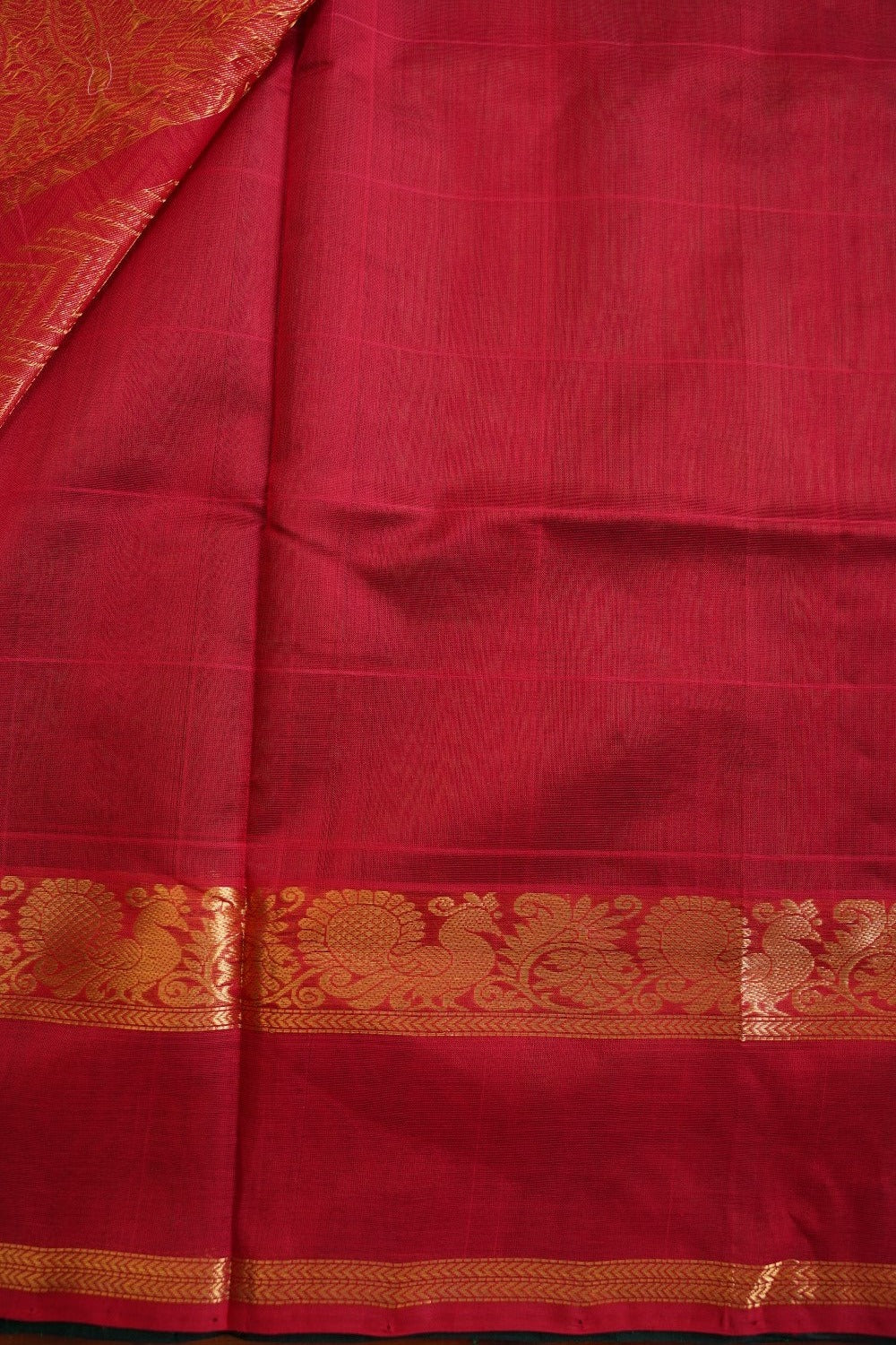 Bottle Green Kanchi Checks Silk Cotton Saree With Zari Border PC11027