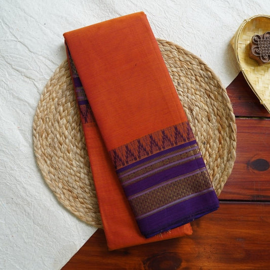 Rust Orange Narayanapet handloom Cotton Saree with Jari border PC11167