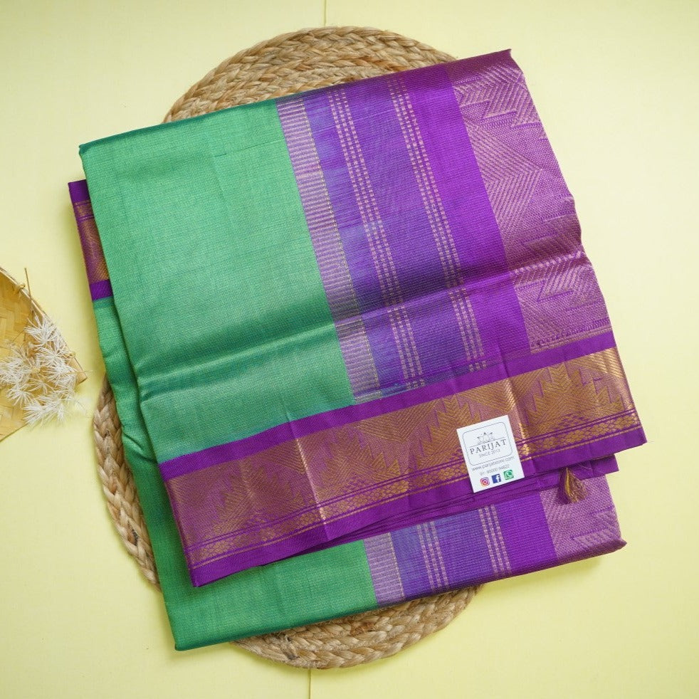 Vairaoosi Leaf Green Kanchi Silk Cotton Saree With Zari Border PC11271