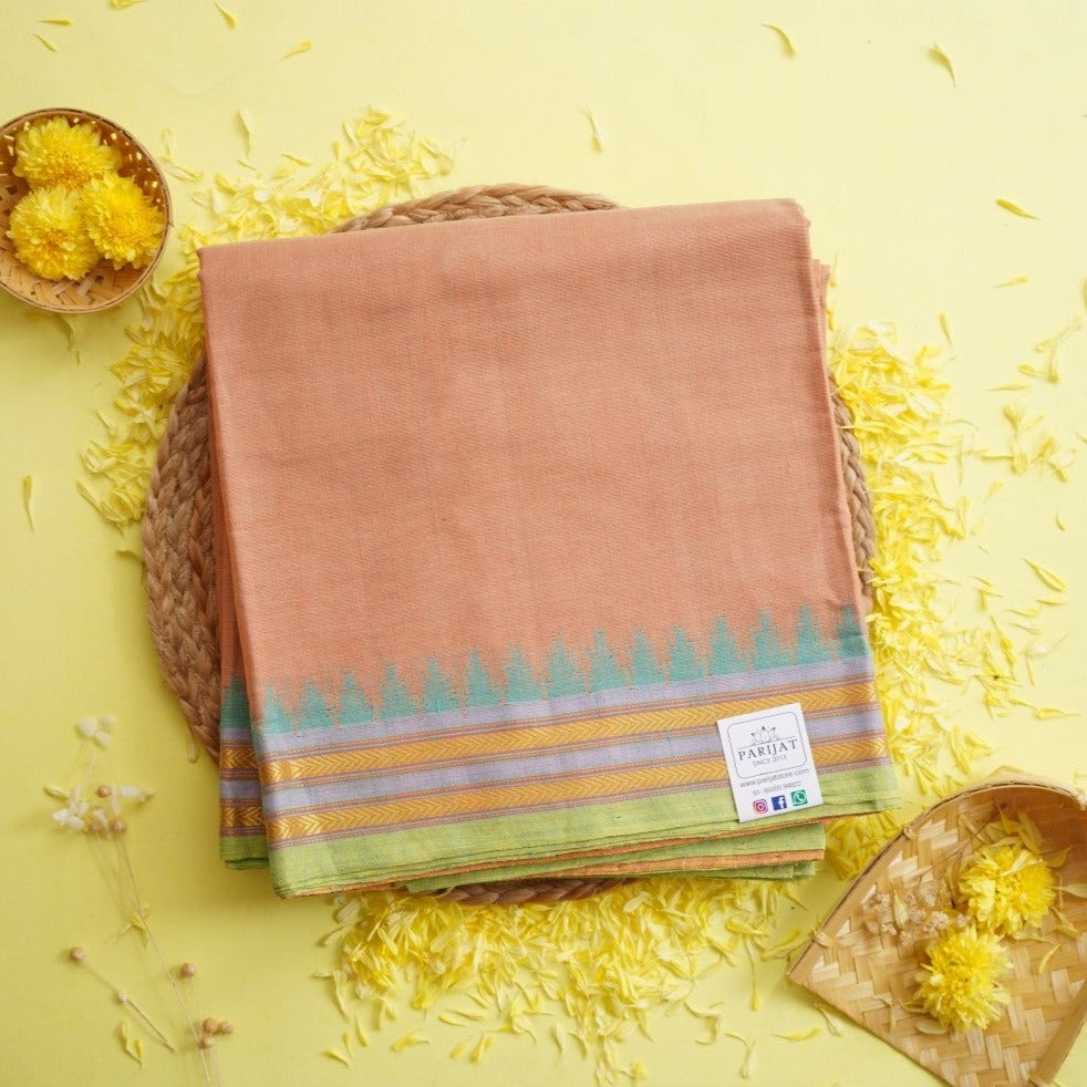 Light Orange Ponduru handloom Cotton Saree PC10808
