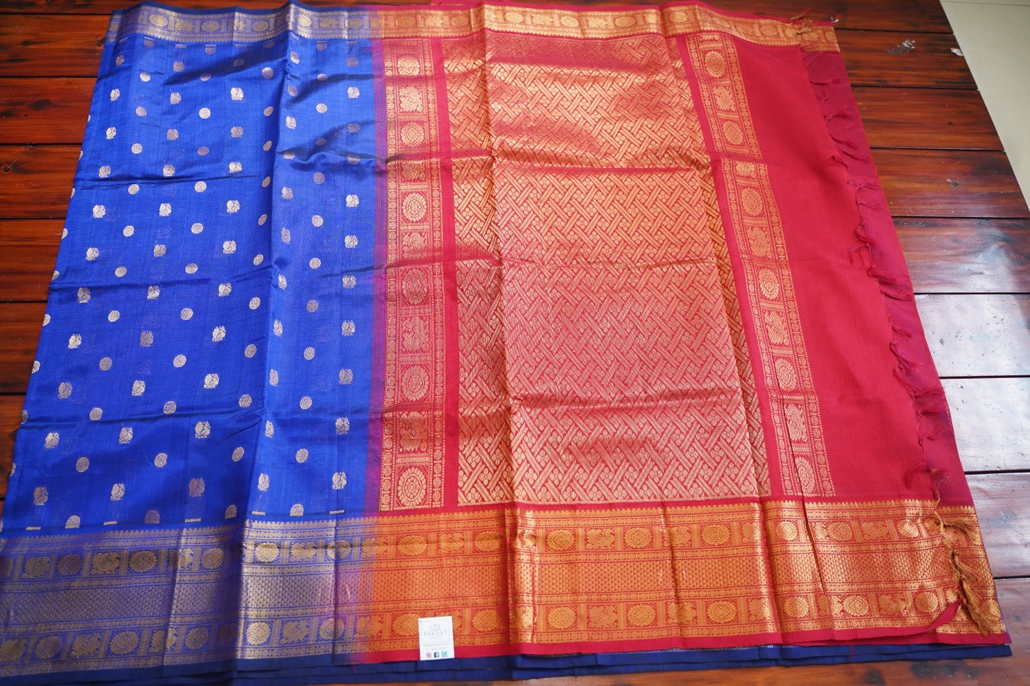 Ink Blue Butta Kanchi Silk Cotton Saree With Zari Border PC11249