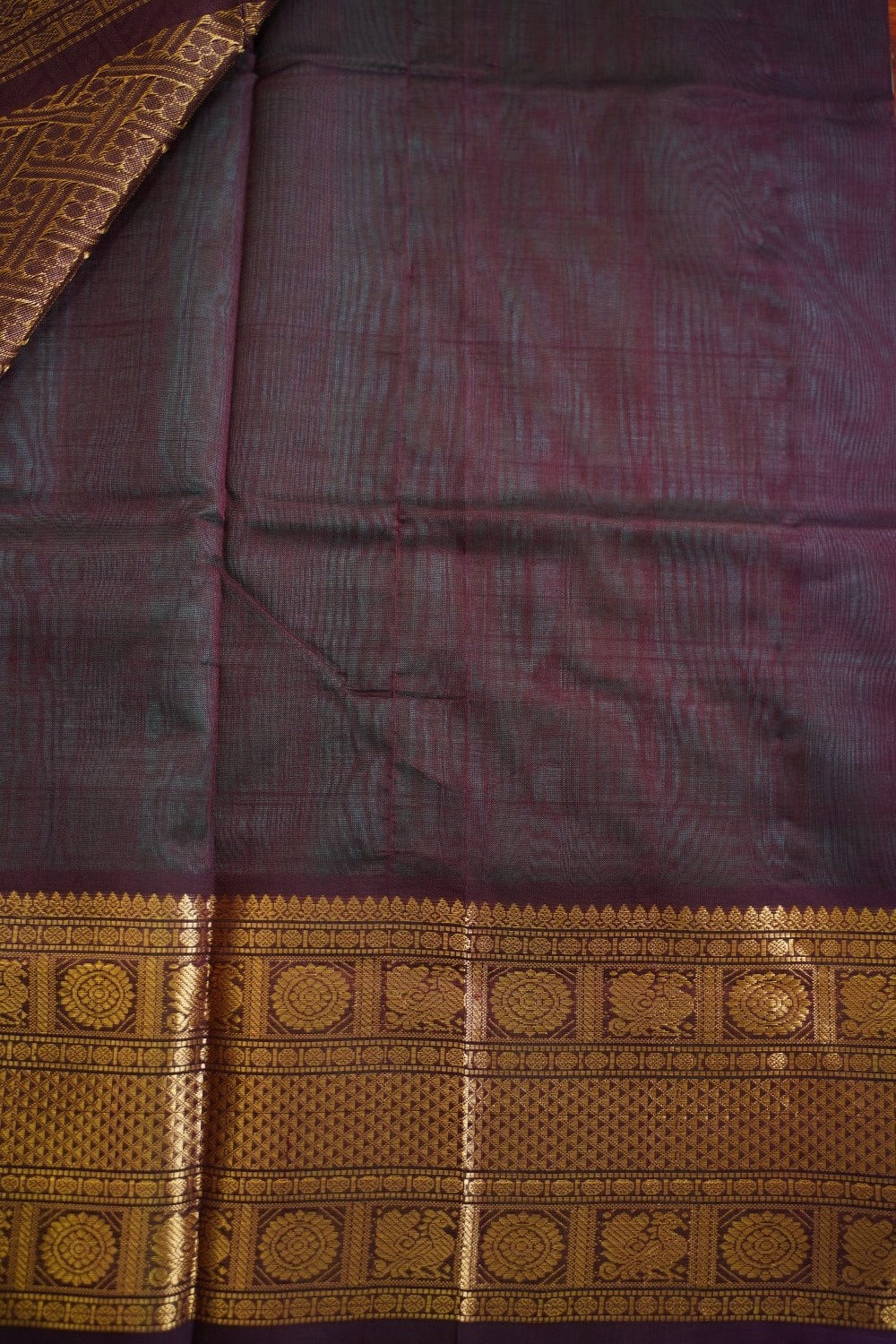 Leaf Green Butta Kanchi Silk Cotton Saree With Zari Border PC11250