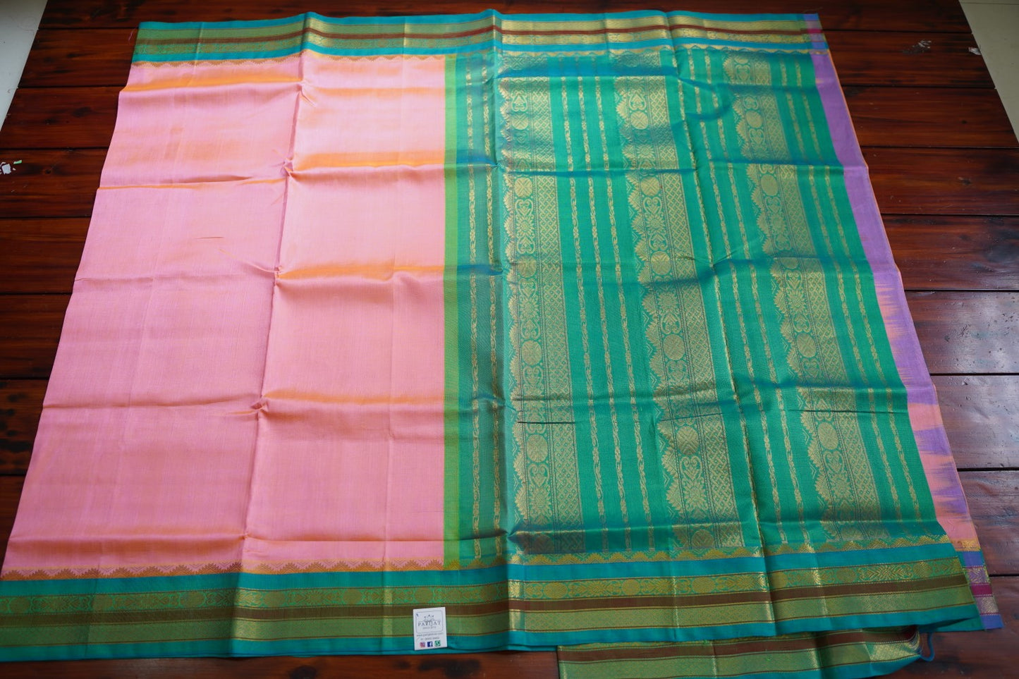 Peachish Pink Kanchi Silk Cotton Saree With Zari Border PC11262