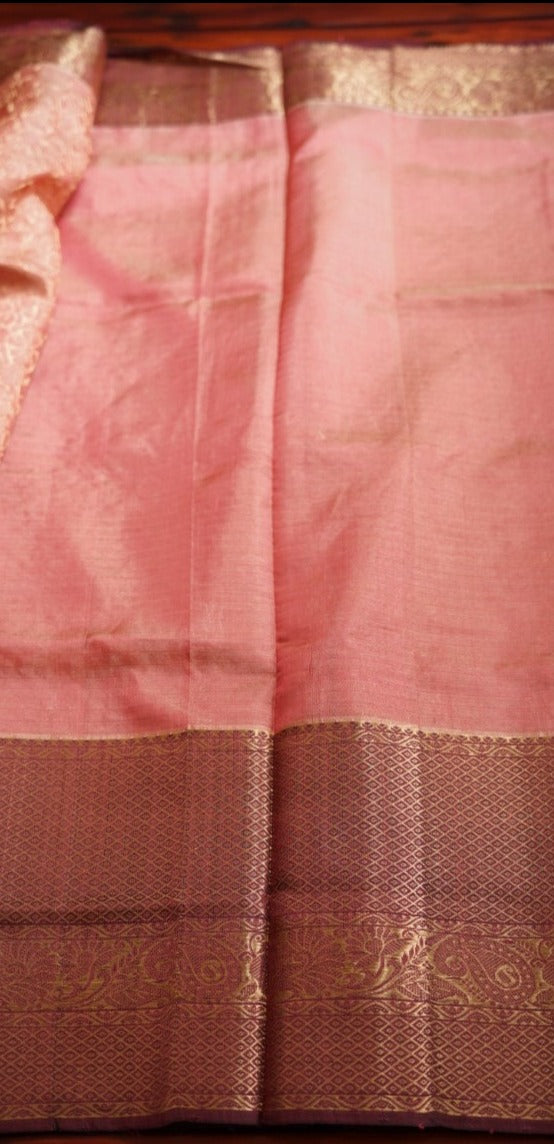 Brown Kanchi Silk Cotton Saree With Zari Border PC1568