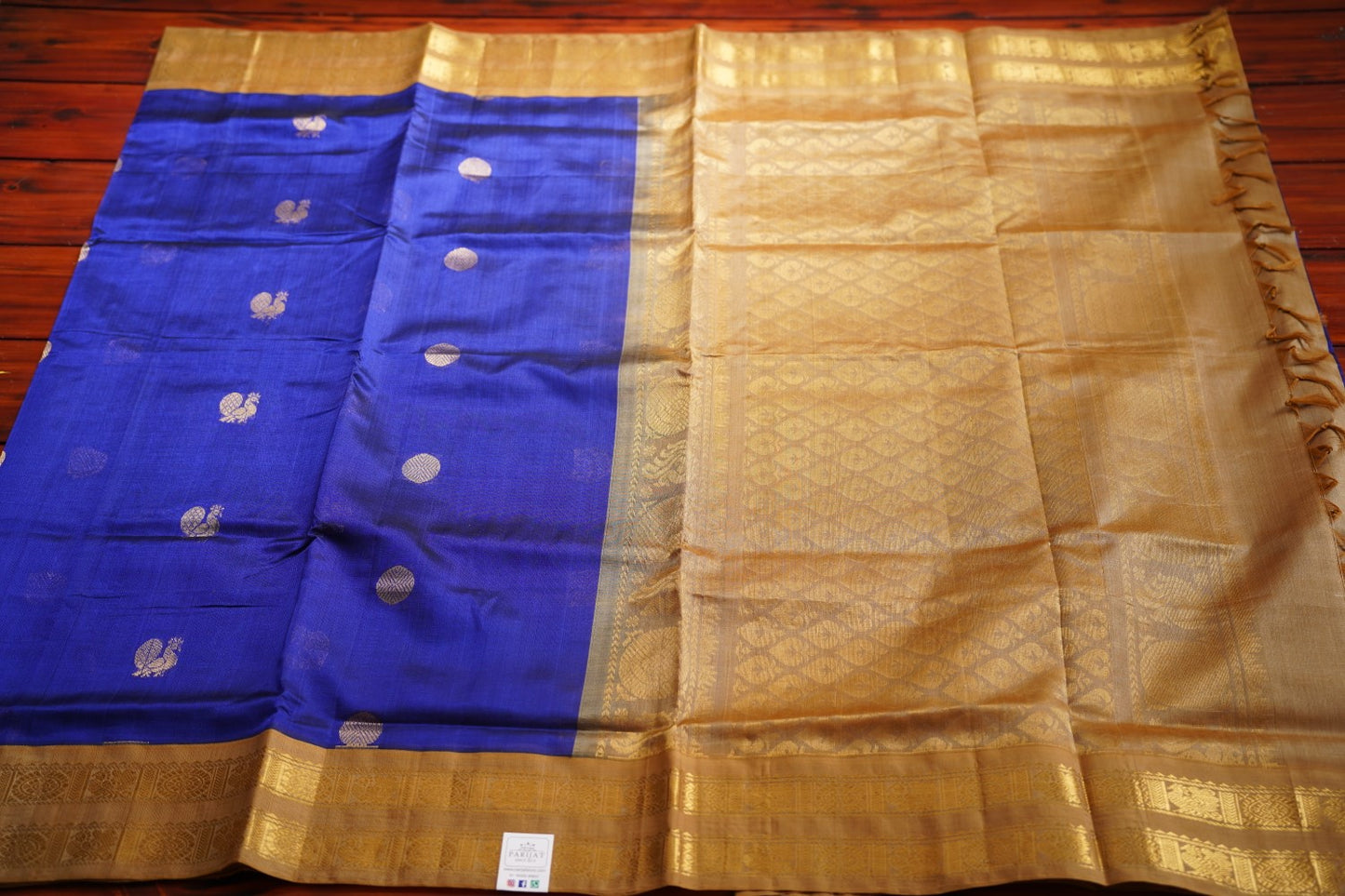 Ink Blue Kanchi Silk Cotton Saree With Zari Border PC10791