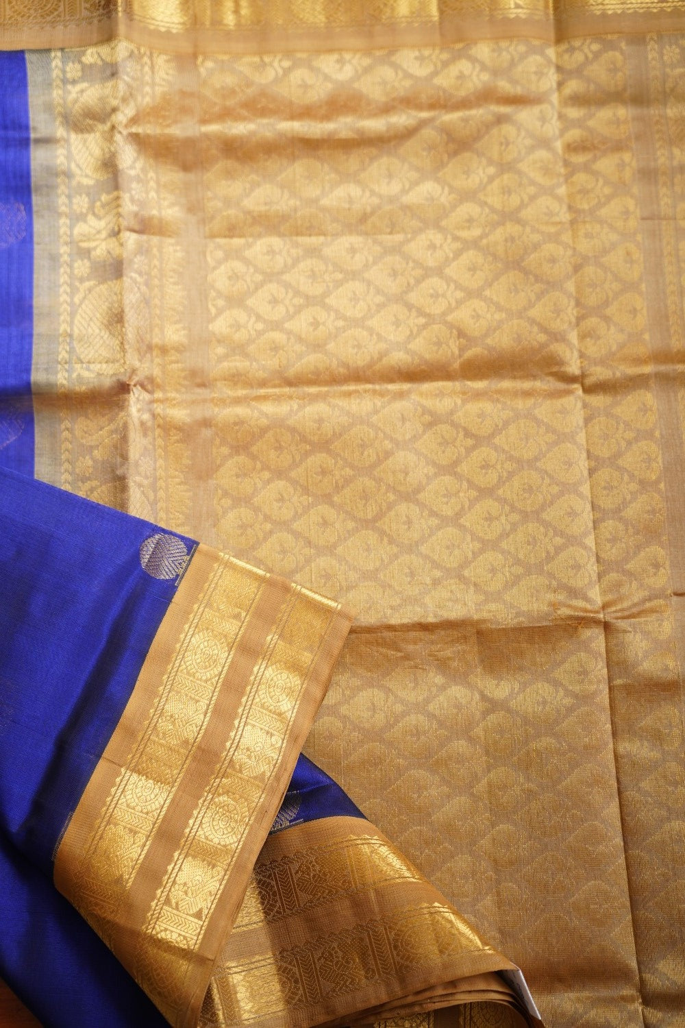Ink Blue Kanchi Silk Cotton Saree With Zari Border PC10791