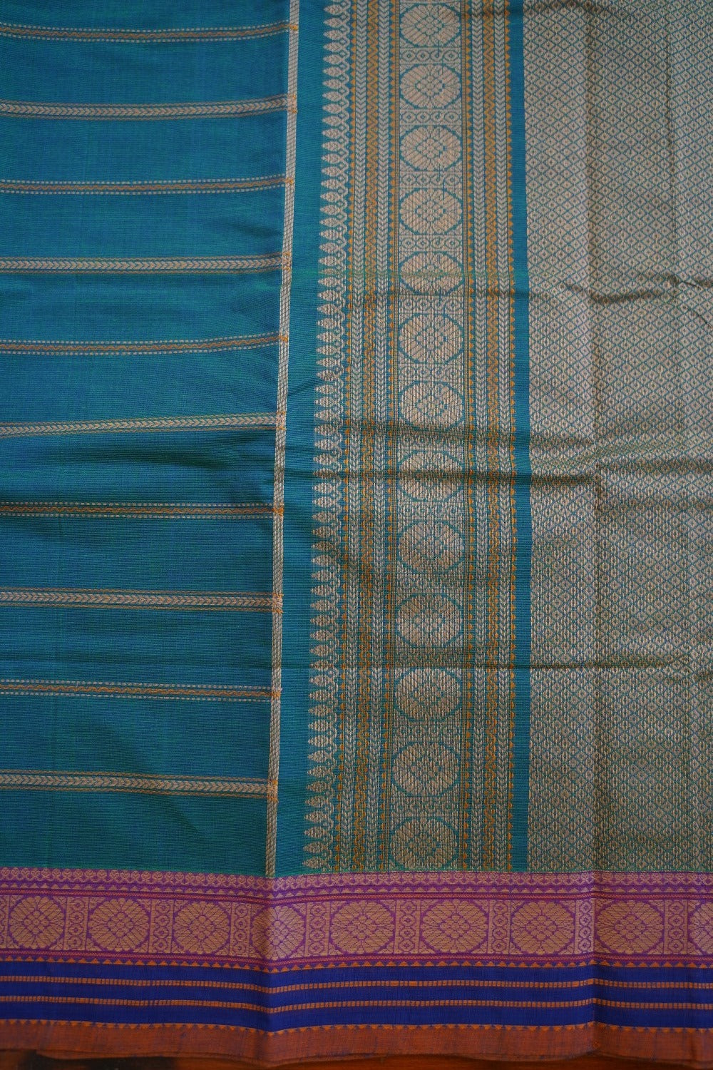 Peacock Blue Veldhari Kanchi handloom Cotton saree with Thread border PC11289