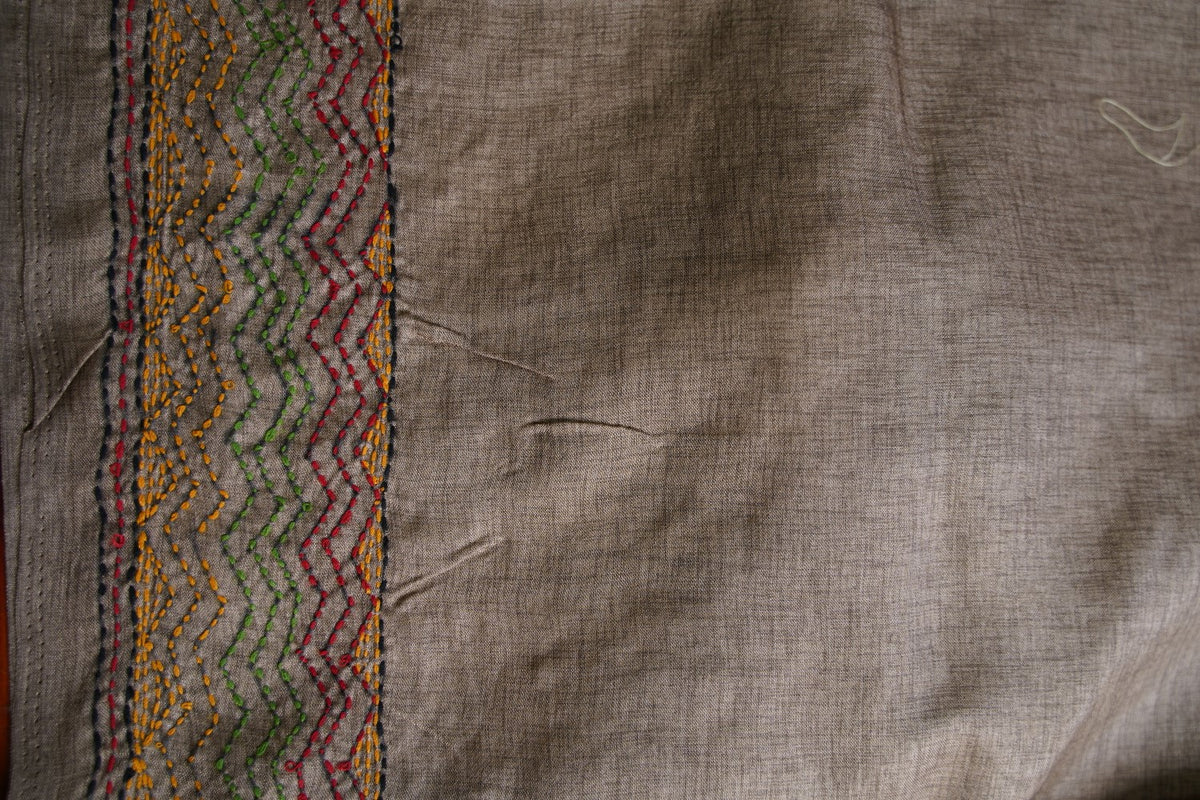 semi tussar kantha work saree PC18312