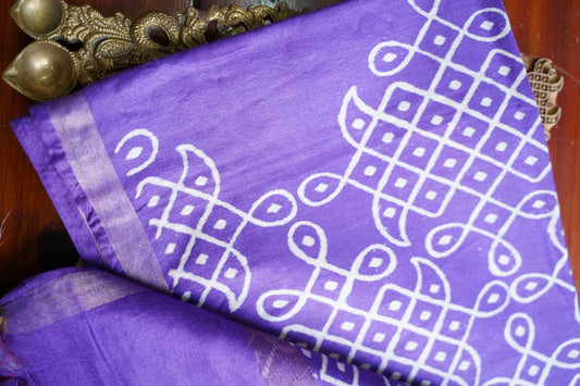 Semi chanderi kolam butta saree PC18275