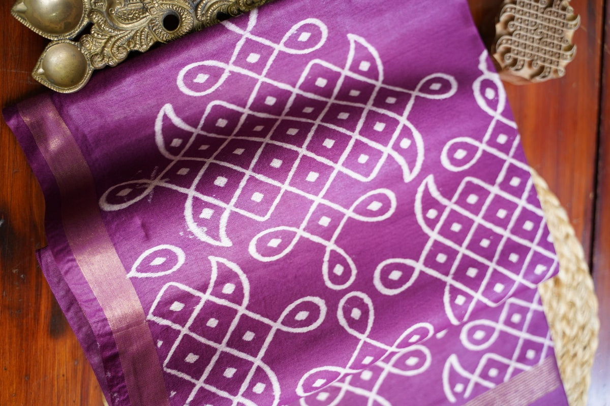 Semi chanderi kolam butta saree PC18278