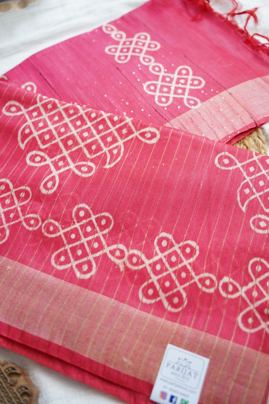 Semi chanderi kolam butta saree PC18403