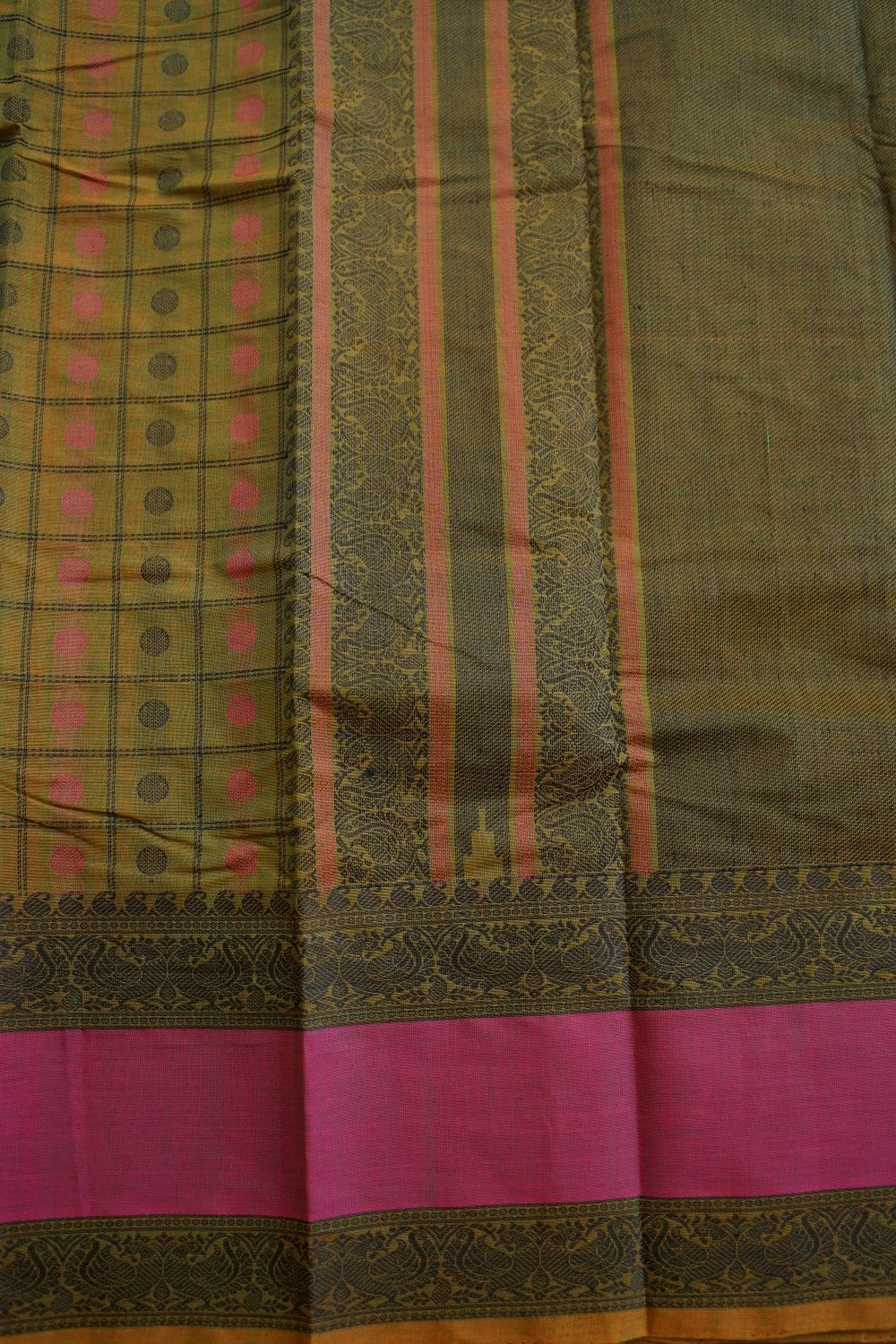 Mandhulir Green 1000 Butta Kanchi handloom Cotton Saree With Cotton Border PC11586