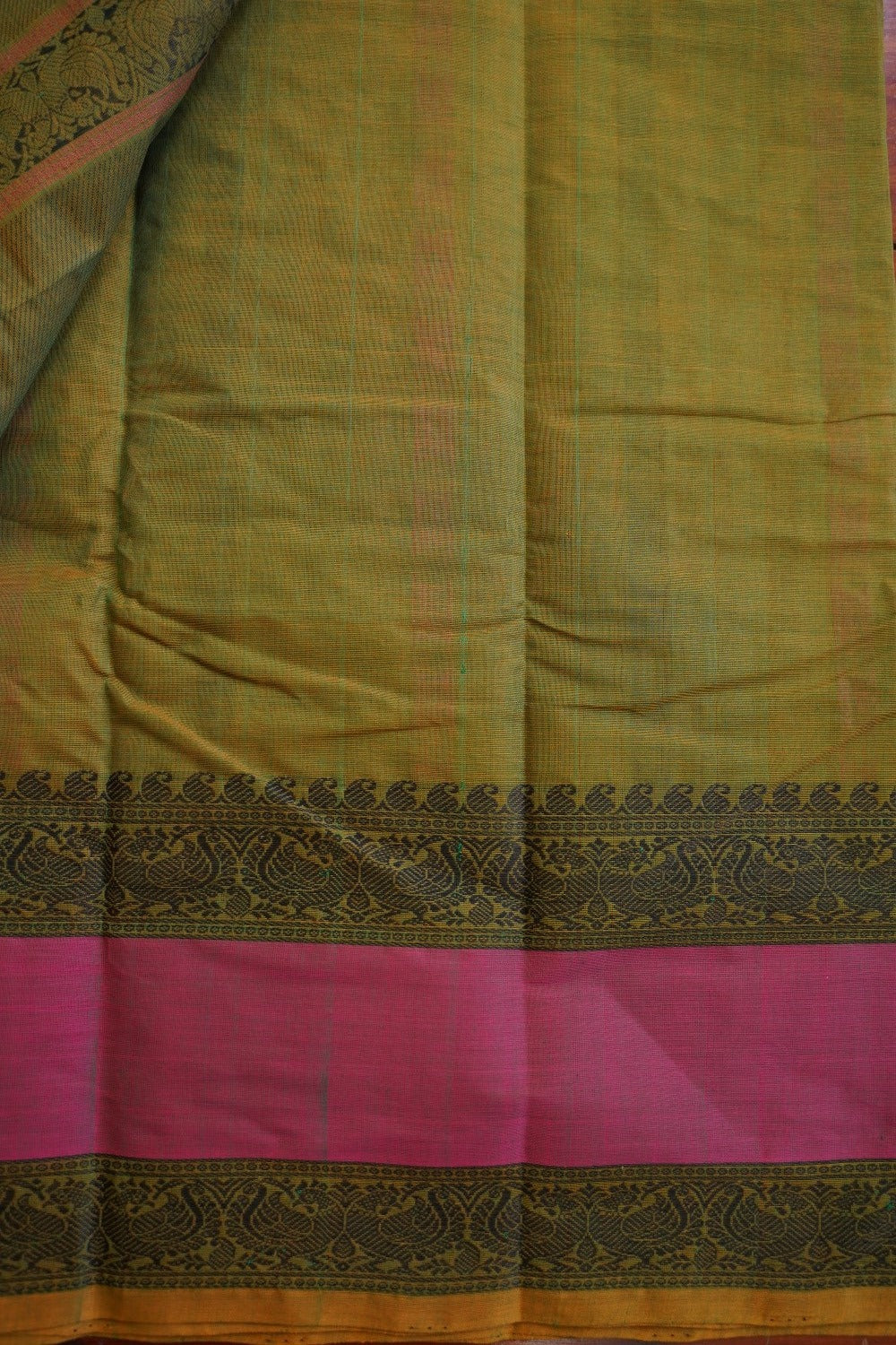 Mandhulir Green 1000 Butta Kanchi handloom Cotton Saree With Cotton Border PC11586