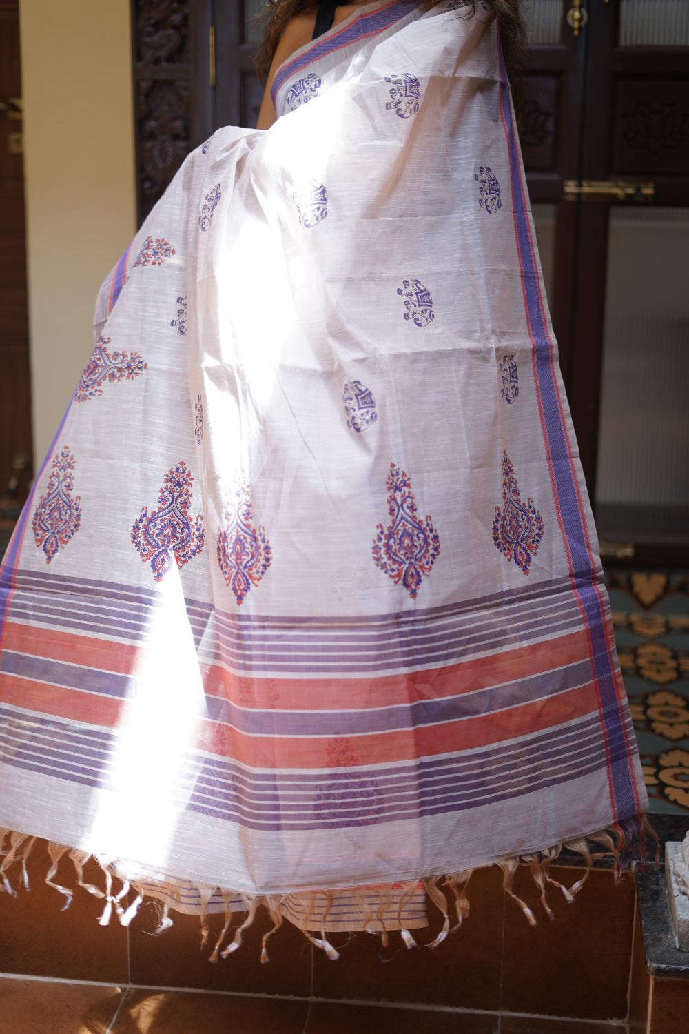 Block Printed Chettinad Cotton Saree PC14706