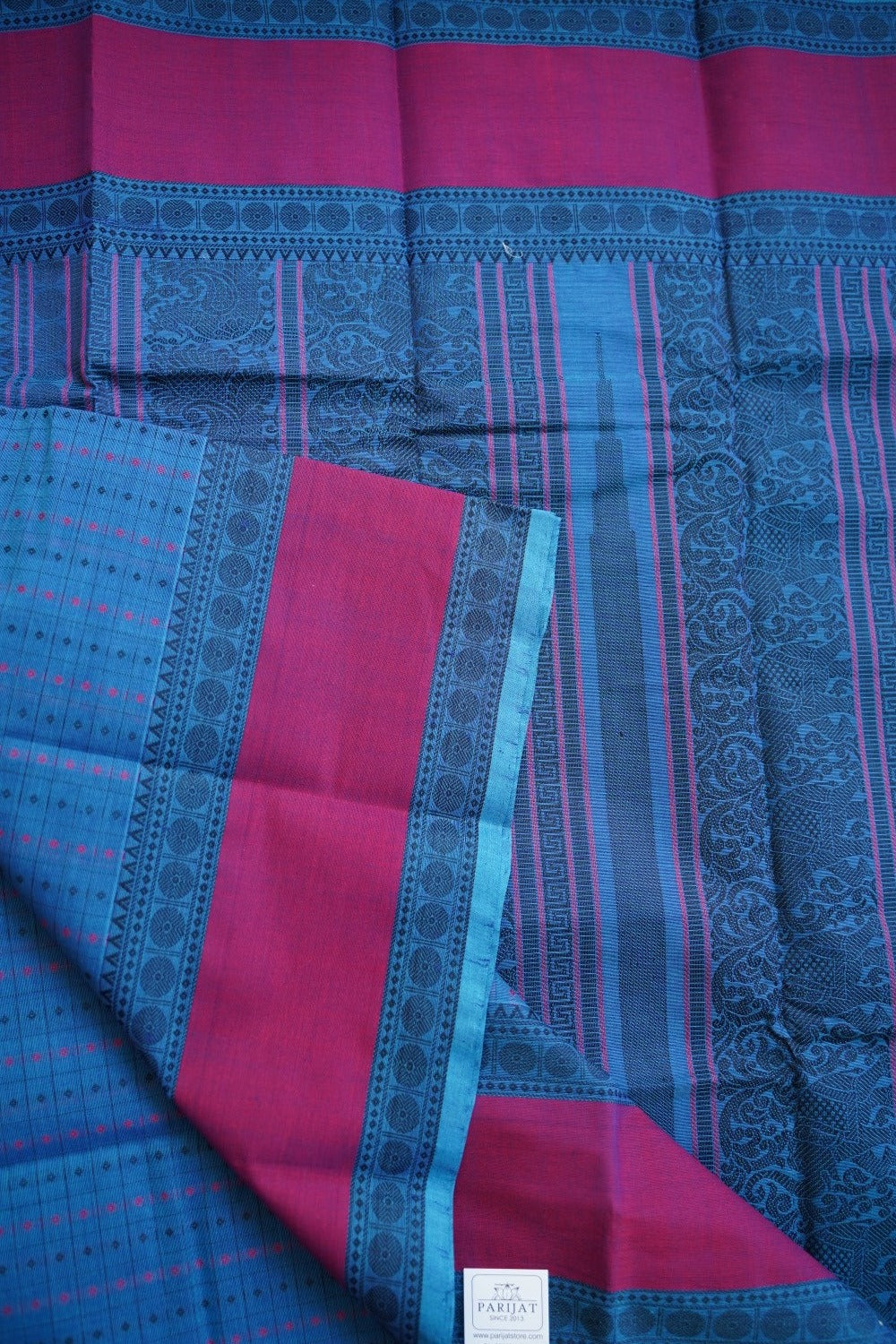 Anandha Blue Lakshadeepam Kanchi handloom Cotton Saree With Cotton Border PC11576
