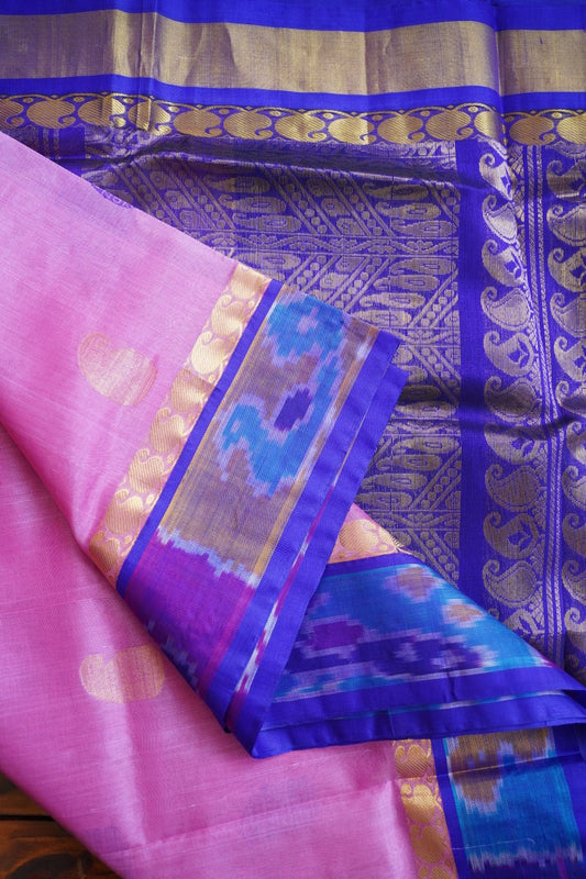 Rose Milk Pink Buttas Kanchi Silk Cotton Saree With Zari Border PC11322