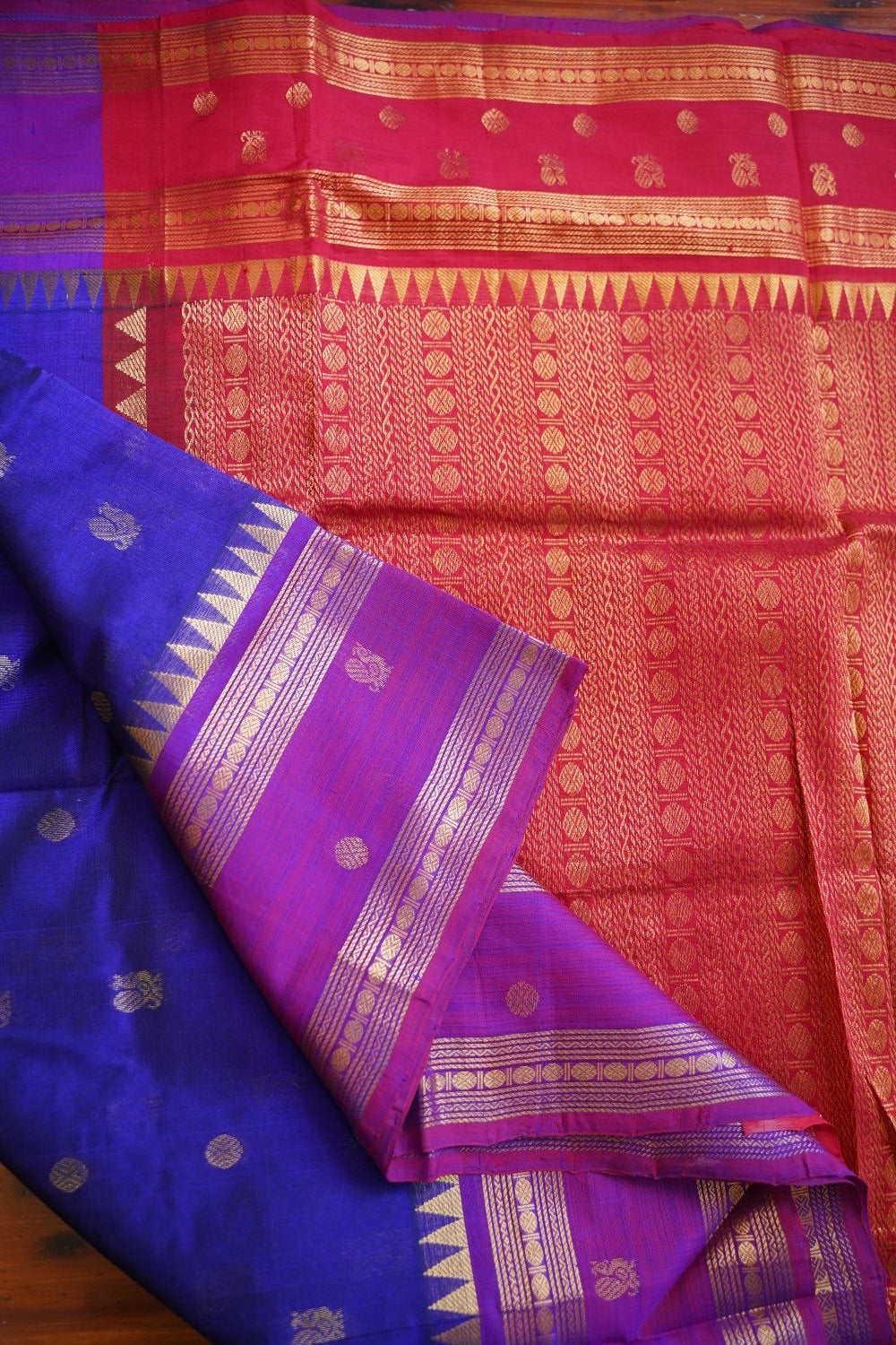 Violet Buttas Kanchi Silk Cotton Saree With Zari Border PC11328