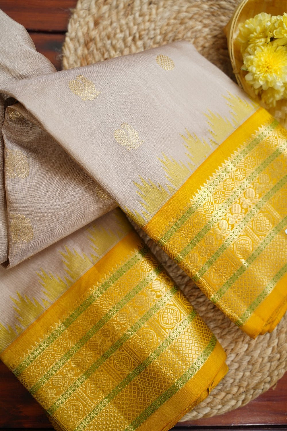 Cream Color Gadwal Silk Saree PC11609