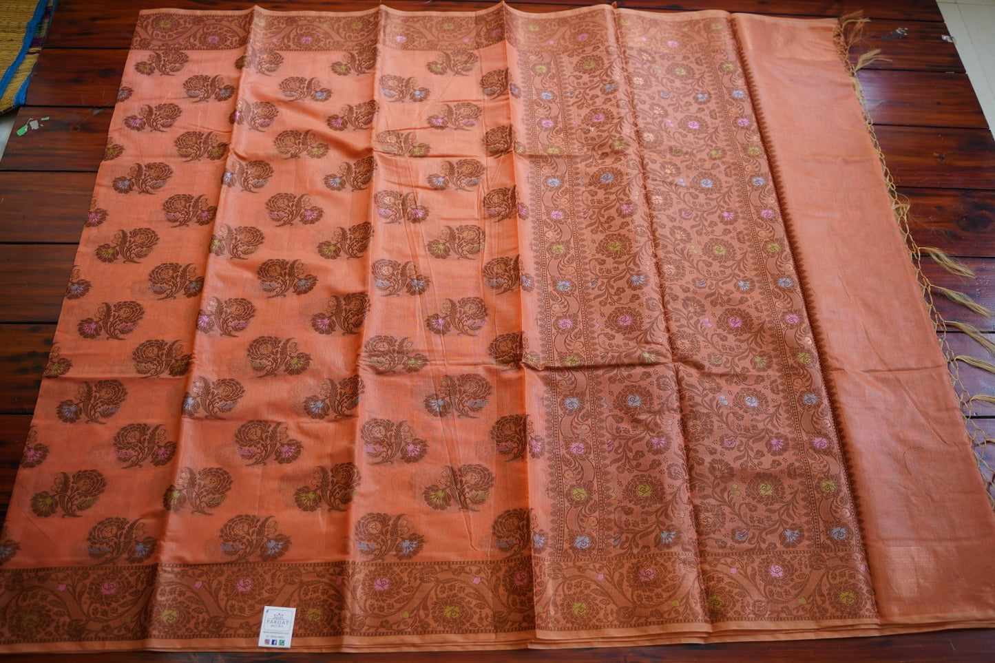 Orange Banarasi cotton Saree PC11648