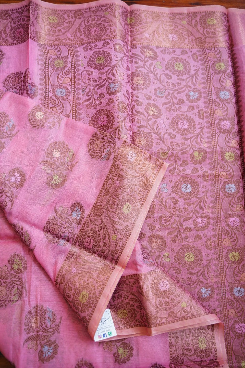 Baby Pink Banarasi cotton Saree PC11647