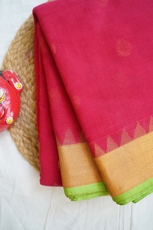 Red Jamdani Ponduru handloom Cotton Saree PC11591