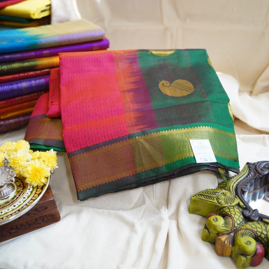 Pink Lakshadeepam Kanchi Silk Cotton Saree With Zari Border PC11734