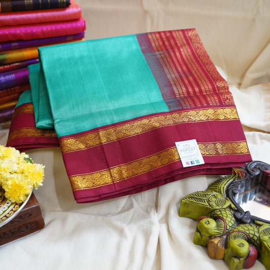 Light Green Kanchi Silk Cotton Saree With Zari Border PC11705