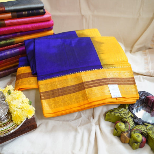 Navy Blue Kanchi Silk Cotton Saree With Zari Border PC11744