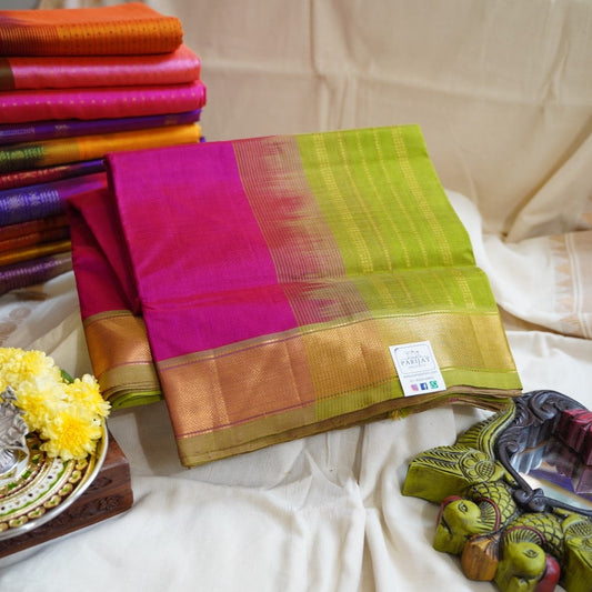 Magenta Pink Kanchi Silk Cotton Saree With Zari Border PC11714