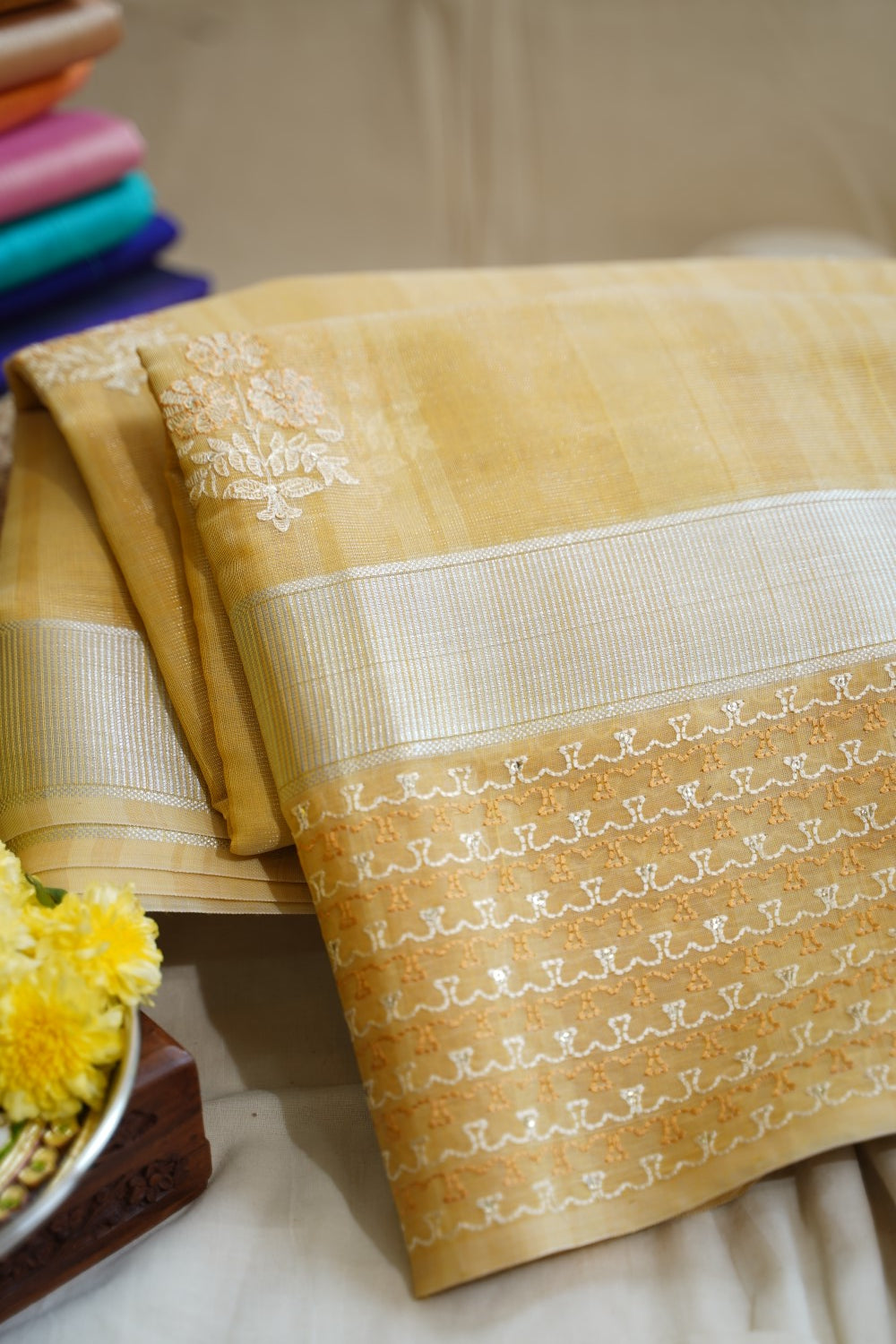 Light fenugreek banarasi silk Saree  PC11755