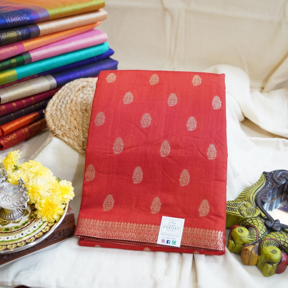 Bricks red Banarasi silk cotton Saree PC11762