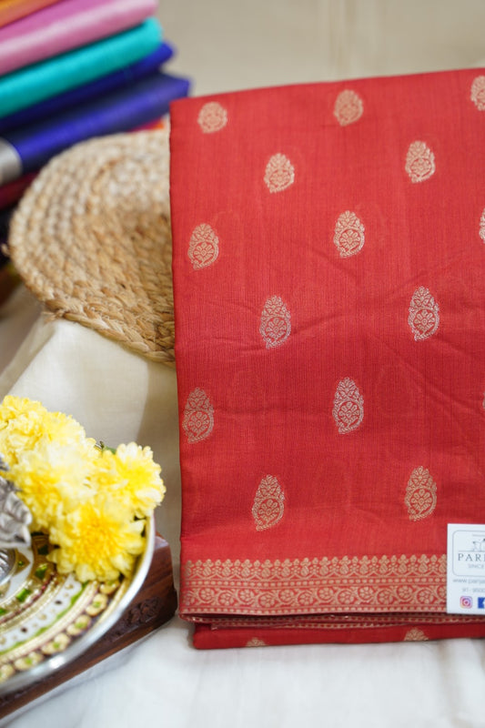 Bricks red Banarasi silk cotton Saree PC11762