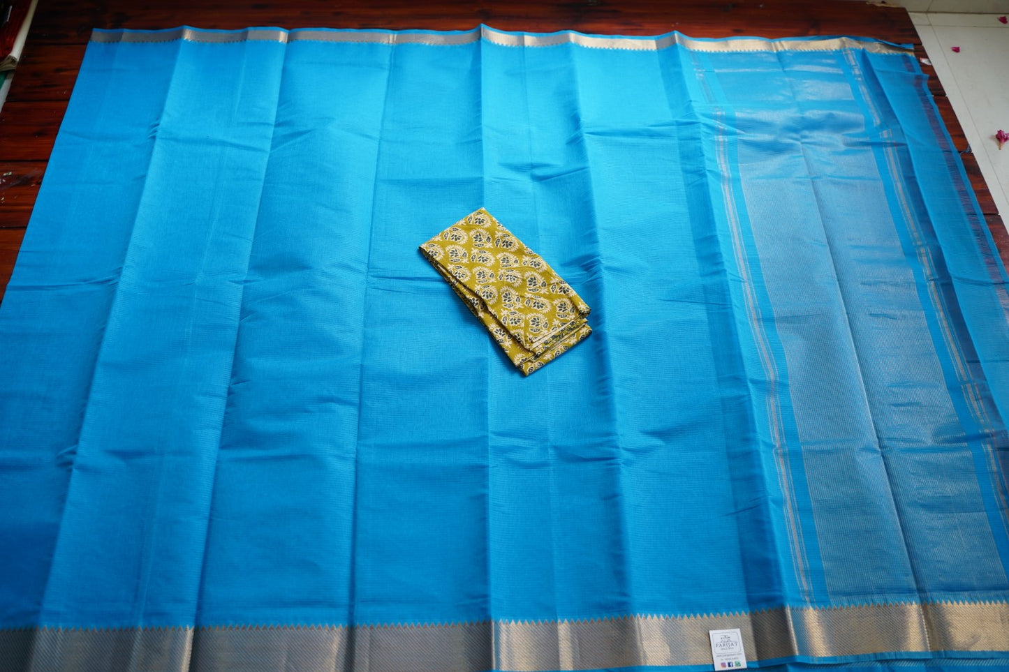 Sky Blue Mangalgiri Handloom Cotton Saree PC11947