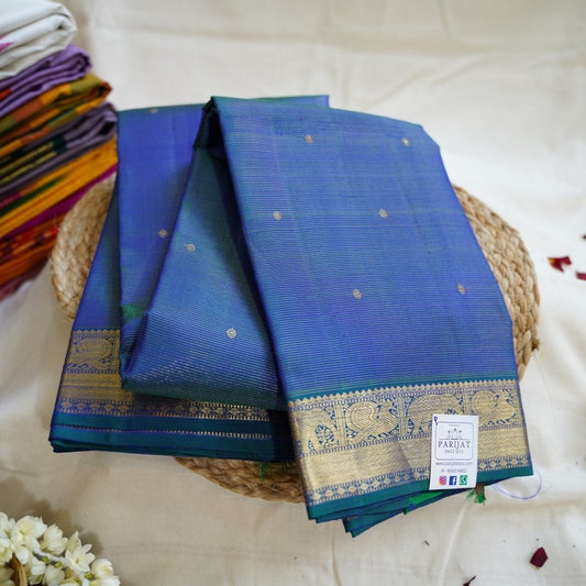 Peacock Blue Vairaoosi Pure 4gm Gold Kanchi Silk Saree PC10145