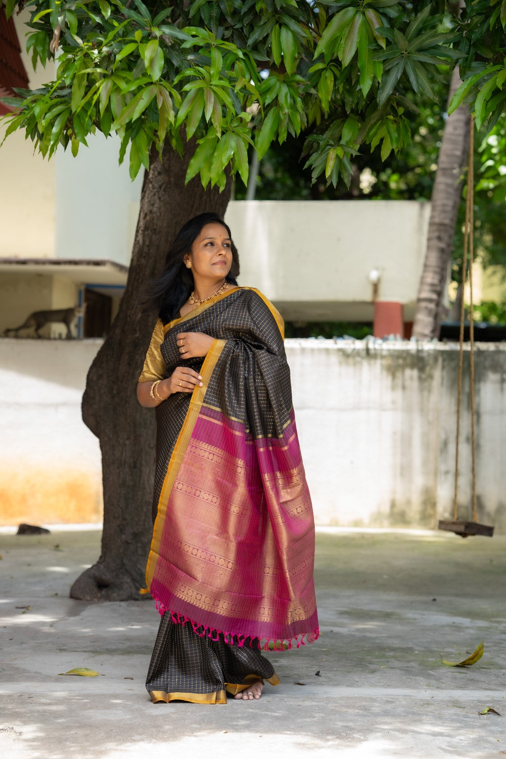 Black Pure Kanchi Silk Saree PC10184