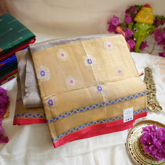 Grey Kanchi Silk Cotton Saree With Zari Border PC1572