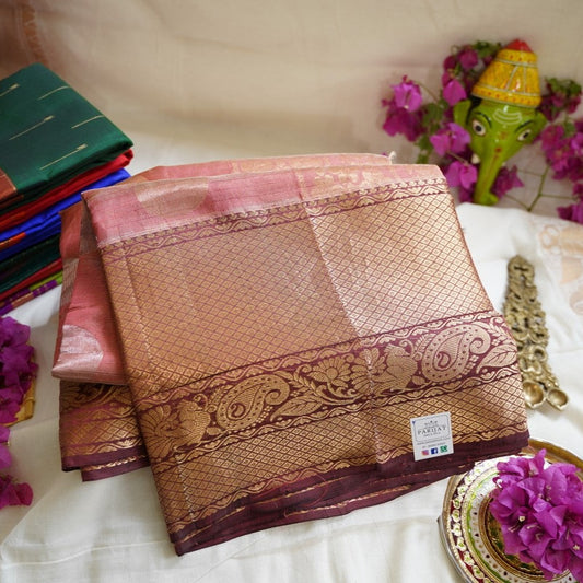 Brown Kanchi Silk Cotton Saree With Zari Border PC1568
