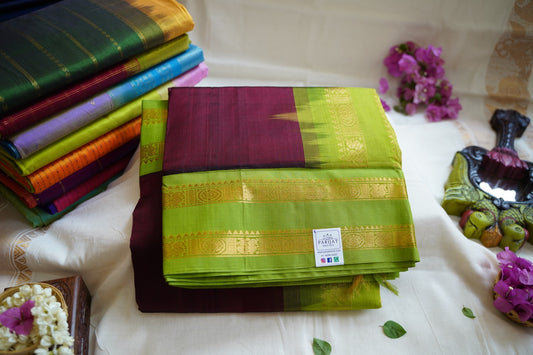 Coffee Brown Kanchi Silk Cotton Saree With Zari Border PC10984