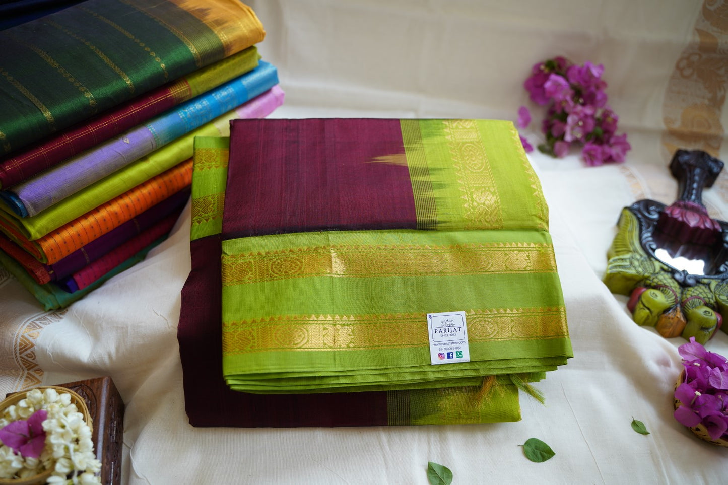 Coffee Brown Kanchi Silk Cotton Saree With Zari Border PC10984