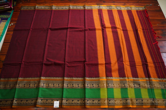Maroon Red Narayanapet handloom Cotton Saree with Thread border PC12780