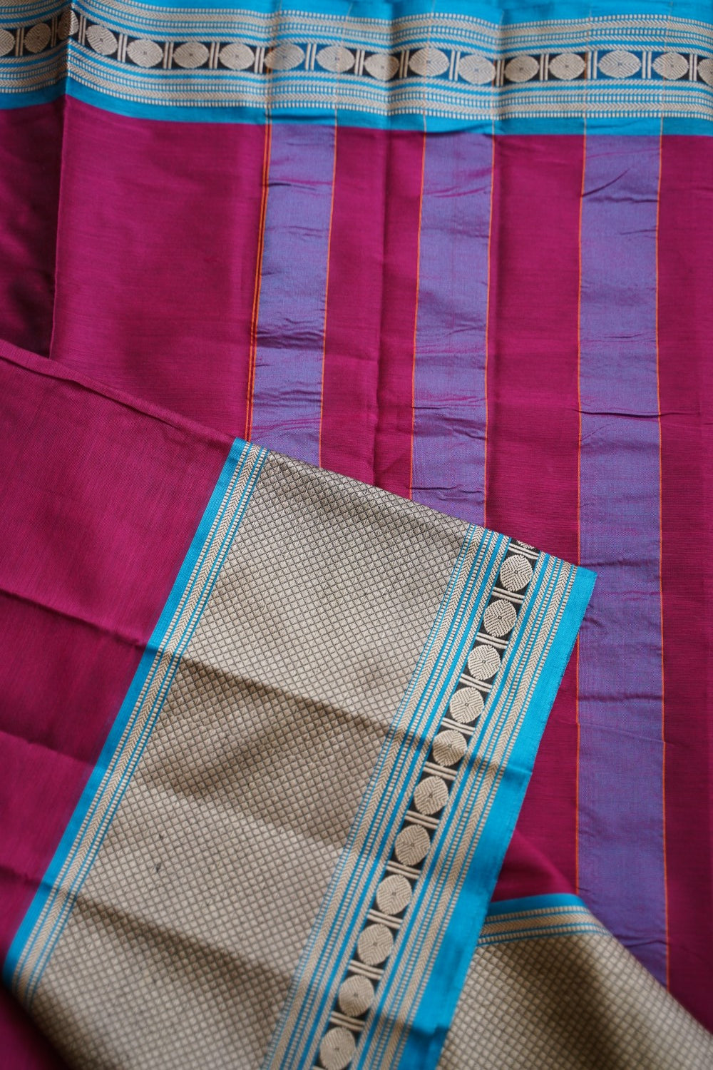 Burgundy Narayanapet handloom Cotton Saree with Thread border PC12764