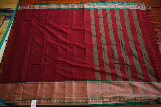 Maroon Red Narayanapet handloom Cotton Saree with Thread border PC12779